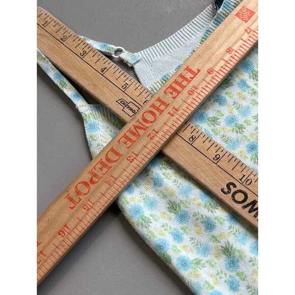 Zara Dress Size Medium Floral Print Knit Mini with Adjustable Strap Blue Green - Picture 8 of 9